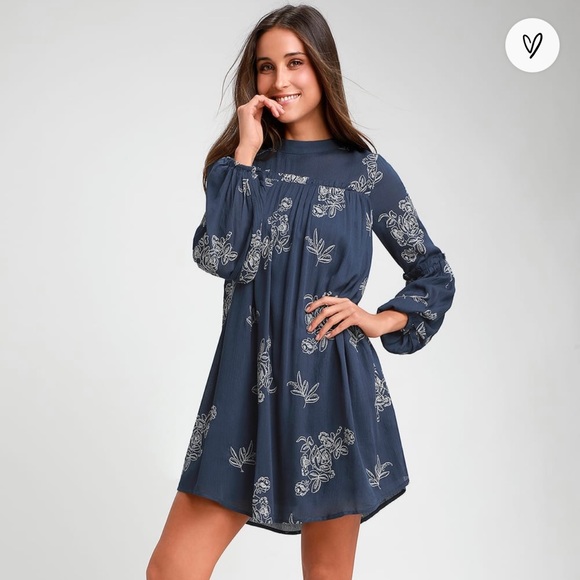 Lulu’s ‘No One Quite Like You’ Dark Blue Embroidered Shift Dress - Picture 2 of 13